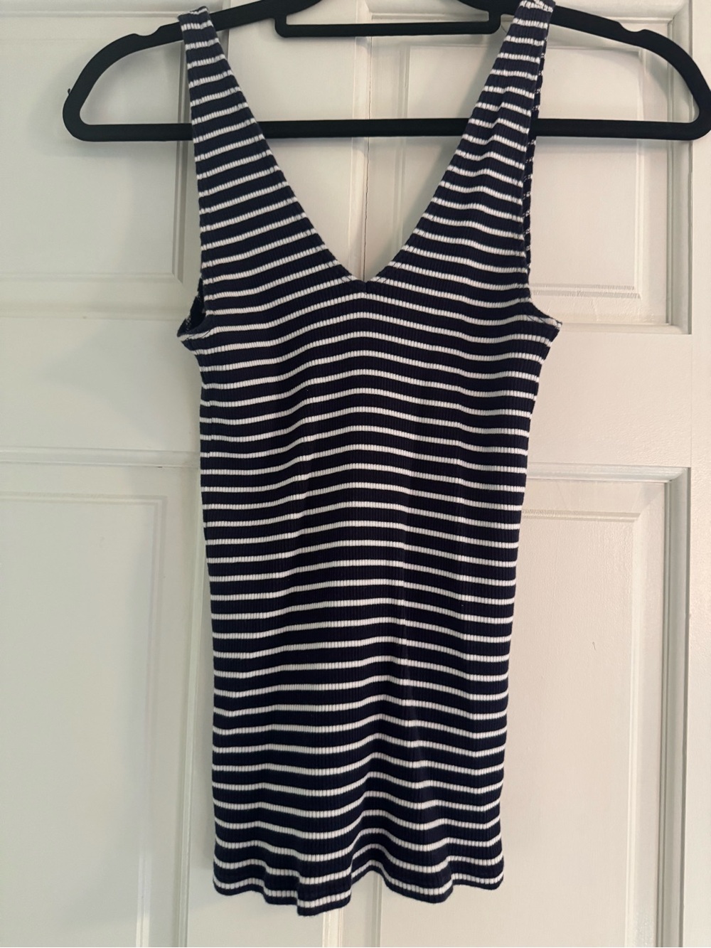 Express Navy and White Striped V-Neck Mini Dress